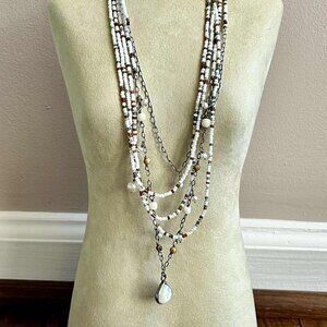 Silpada Multi-Strand Silver, Freshwater Pearl & Jasper Necklace and Earrings Set
